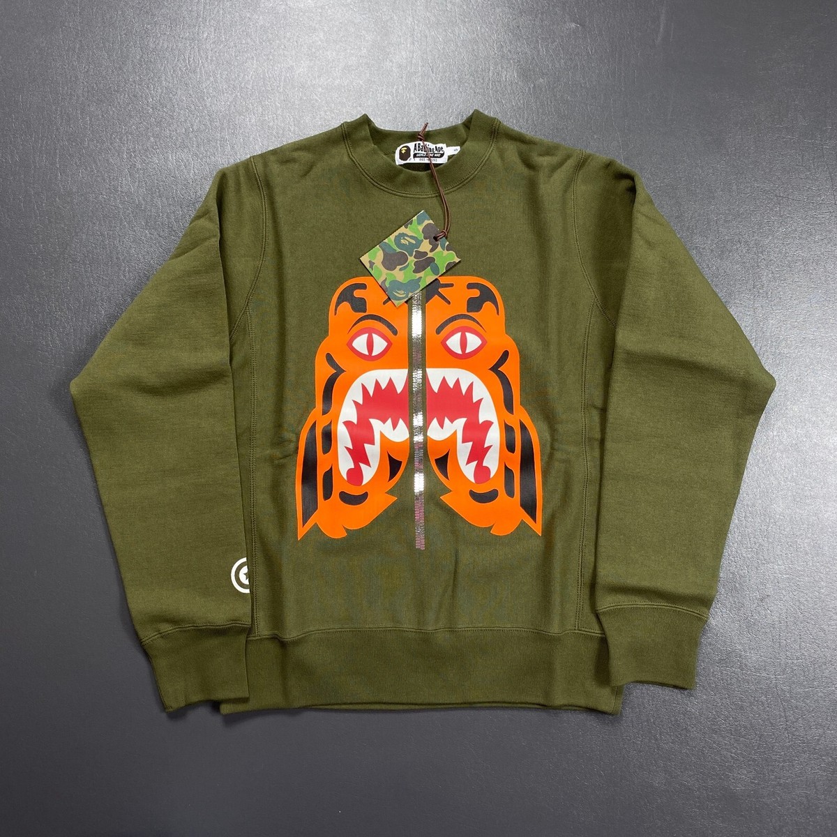100% Authentic Bape Tiger Heavy Weight Olive Crewneck A Bathing  