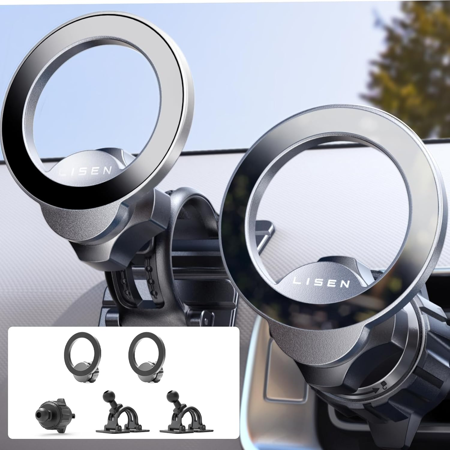 2Pack Magsafe Car Mount with 20 Strong Magnets - Secure Magnetic Phone Holder for Car