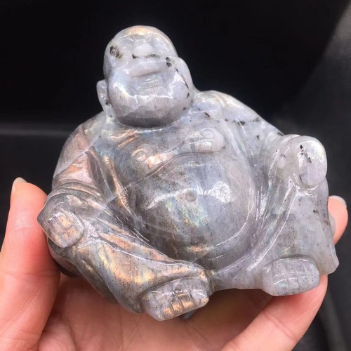 Natural Rainbow Labradorite Crysta Carved Maitreya Buddha Healing Reiki Deco 1Pc - Picture 7 of 23