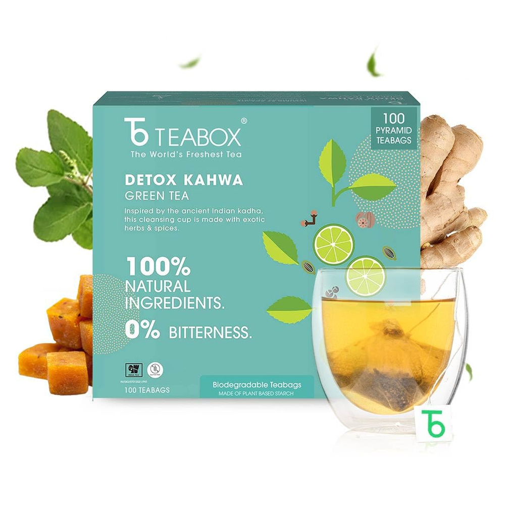 Detox Kahwa Green Tea Bags 100 Pcs | for Natural Body Cleanse & Cold Relief |...