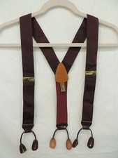 TRAFALGAR SUSPENDERS MAROON RED WOVEN PATTERN LEATHER BUTTON-ON