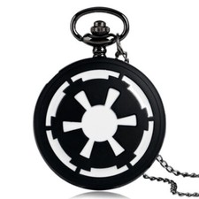 Black Galactic Empire Badge Men Women Quartz Pocket Watch 80CM Chain