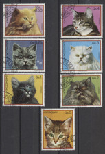 CAT STAMPS Colorful Set of 7 Different Cat Topical Stamps from Paraguay