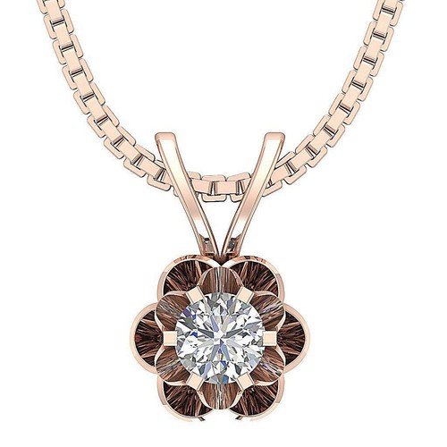 Flower Solitaire Pendant Necklace SI1 G 0.25 Ct Round Diamond 14K Gold 0.45Inch - Picture 3 of 12