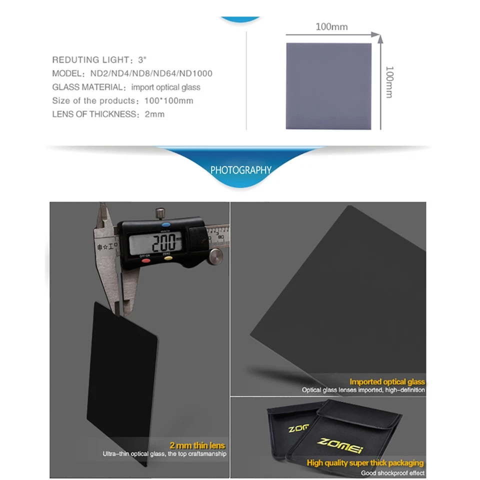 ZOMEI 100*100mm HD Optical Glass Square filter ND2/ND4/ND8/64/ND1000 For Cokin Z - Image 4 of 4