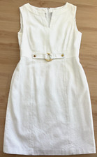 Tahari Arthur S Levine White Gold Buckle Sheath Dress (Size 8P)