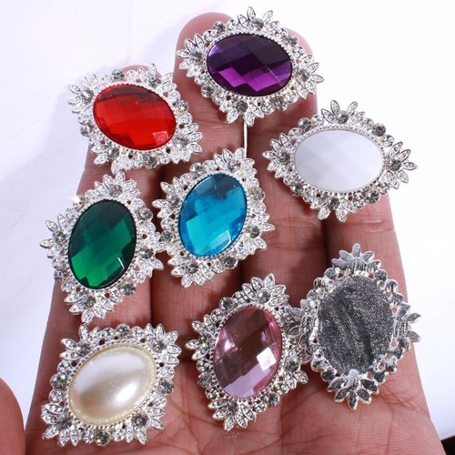 Oval Vintage Flatback Rhinestones Buttons Wedding Garments Decor Crafts Button