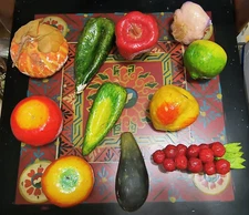 Ten Primitive Papier Mache Vegetables and Fruit - Life-size (+ Freebie)