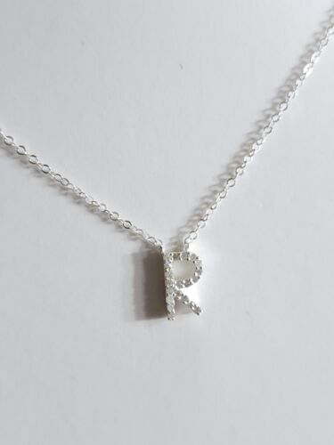 Diamond and Sterling Silver Initial Alphabet Charm Necklace .925 Amelia Rose 18" - Picture 21 of 28