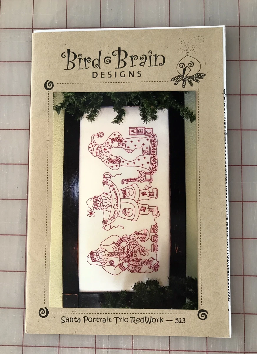 Santa Portrait Trio Redwork” Bird Brain Designs Embroidery Pattern | eBay