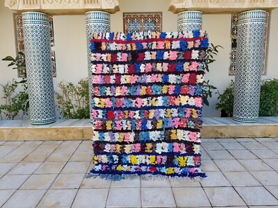 Moroccan Vintage Boucherouite Rug 6'x4'5'' Ft HandMade Berber Carpet, Azilal rug
