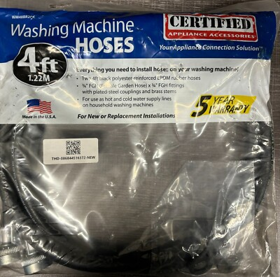 #ad 2 Pack Washing Machine Hoses Black EPDM Rubber 3 4 FGH X 3 4 Fittings 4 ft $6.75