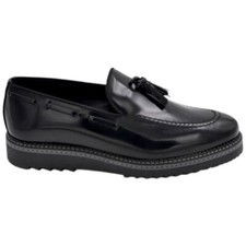 Scarpe uomo mocassino bon bon in vera pelle nera fondo furia zigrinato alto 3,5 