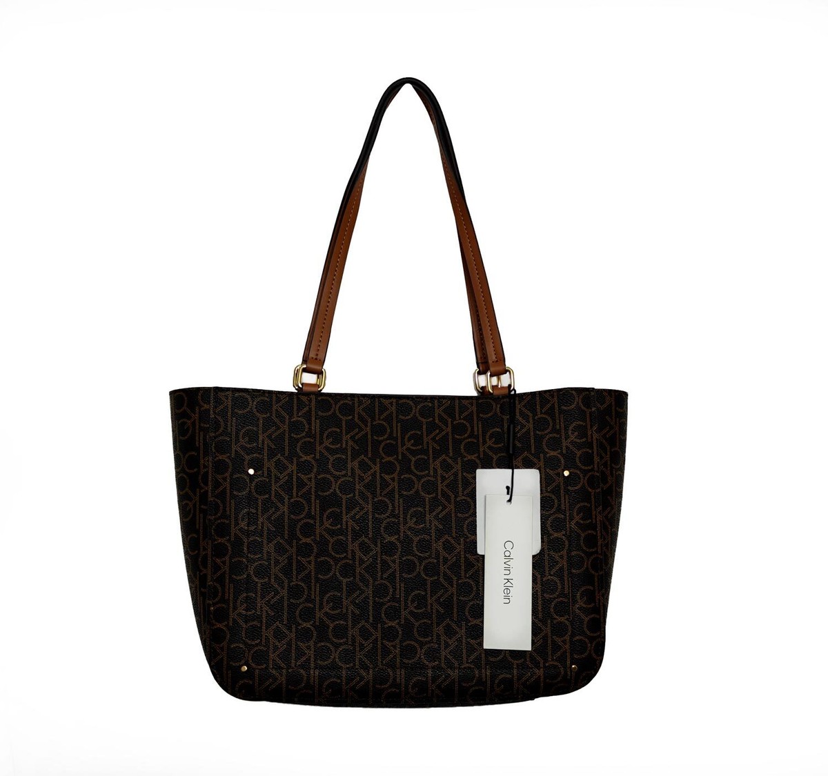 Calvin Klein Tonia Signature Tote Shoulder Bag Brown Hand Bag