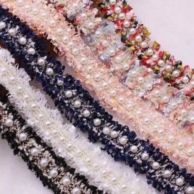 YD Pearl Beaded Lace Trim Fabric Wedding Dress Sewing Colorful Ribbon  Applique