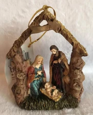 Burton & Burton Holy Family Nativity Manger Scene Resin Ornament 3.75"