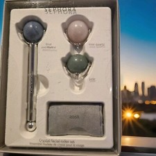 SEPHORA Crystal Facial Roller Set Rose Quartz/Amethyst/Jade Pouch New In Box