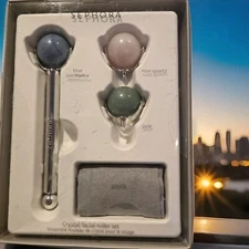 SEPHORA  Crystal Facial Roller Set Rose Quartz/Amethyst/Jade & Pouch New In Box