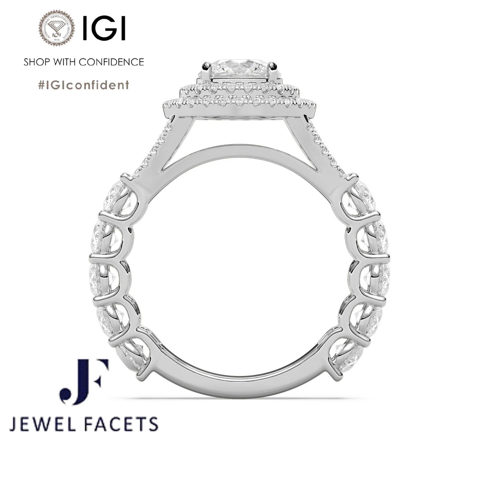 Lab Grown Diamond Engagement Ring 2.64Ct IGI Certified Round Cut 14k White Gold image-3