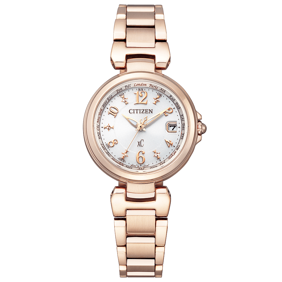 Pre-owned Citizen Xc Happy Flight Ec1037-51a Eco-drive Radio Solar Watch Sakura Gold Women