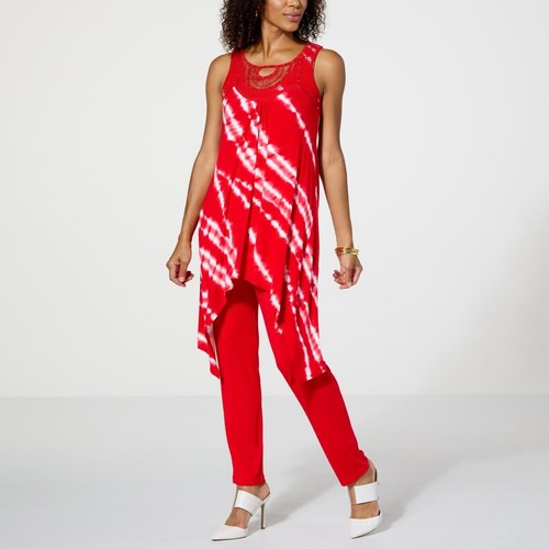 Antthony Strawberry Red Tie Dye Knit 3X Handkerchief Hem Tunic & Pants Set New