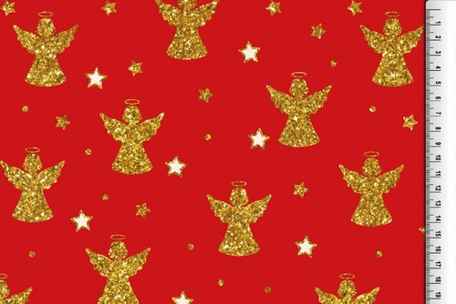Cotton fabric christmas red glitter print angel from 0,5mt the half Yard