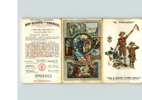 1936 BOY SCOUTS of America, Tri-Fold Card of Boy from Greentown, Indiana w/ Fold - Picture 1 of 3