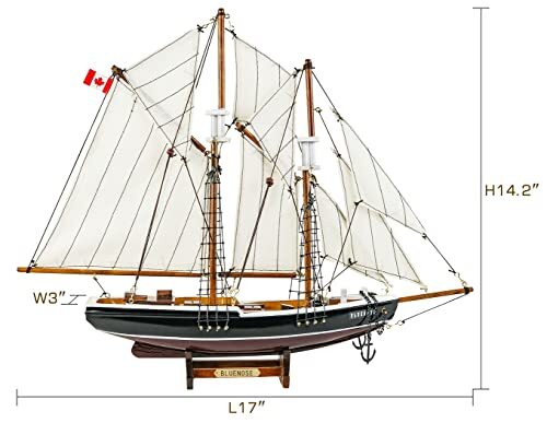 Velero de madera modelo barco azul escala 1/110 réplica decoración pequeña - Imagen 6 de 6