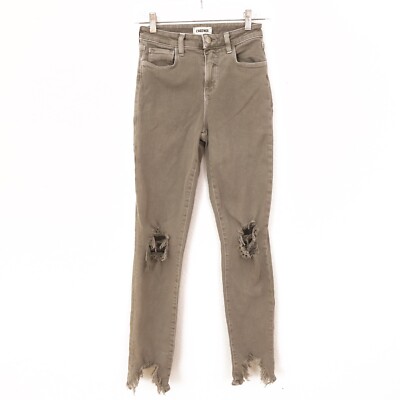L'Agence High Line Skinny Jeans 24 Chewed Hem High Rise Gray DIstressed EUC B19