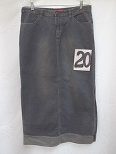 Unionbay denim jean skirt side slit low waist maxi distress straight 13 whisker