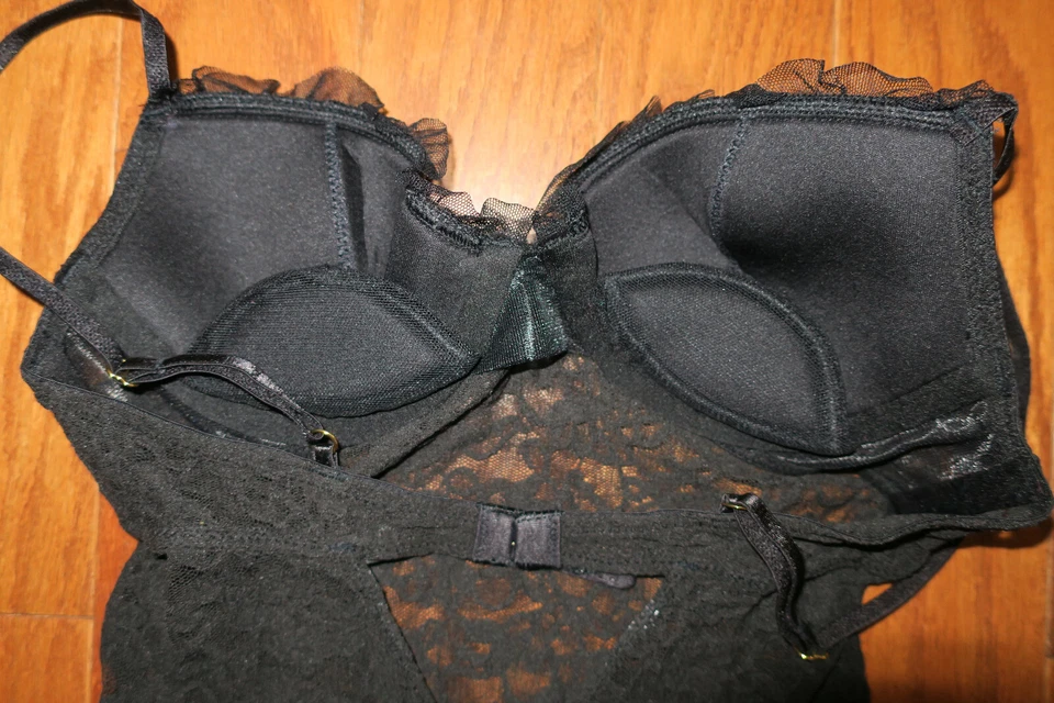 XS❤️ винтажный VICTORIA'S SECRET LACIE пуш-ап тела кружева скольжения костюм бюстгальтер платье черный - Изображение 3 из 4