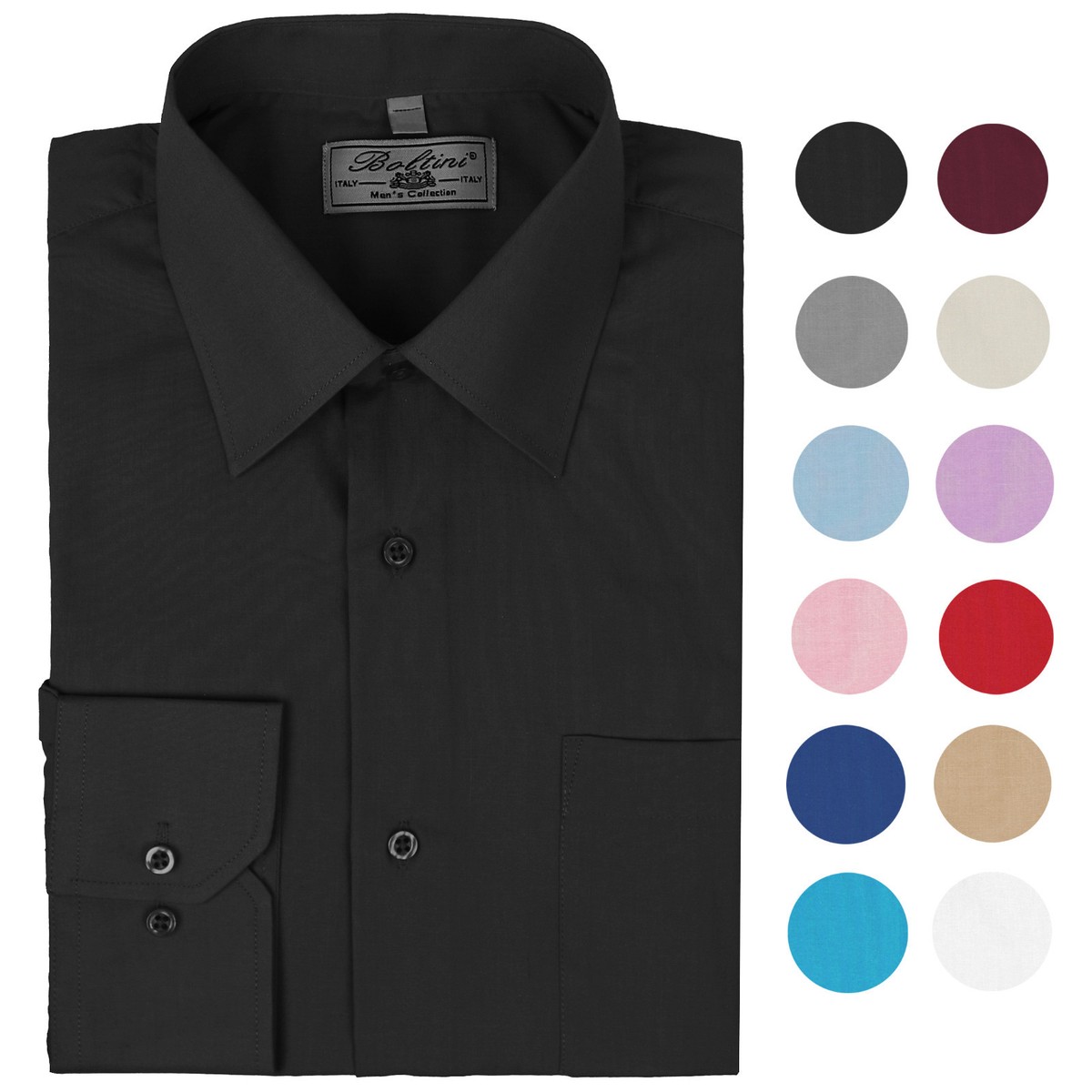 シャツ Boltini Italy Men's Long Sleeve Solid Barrel Cuff Dress Shirt | eBay