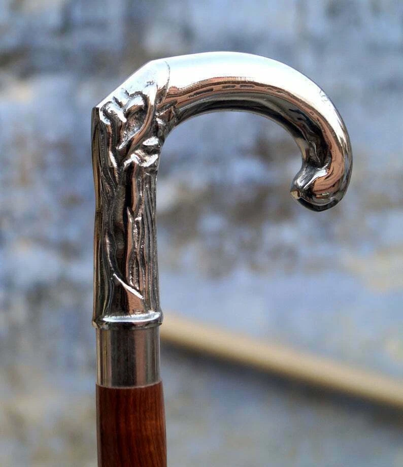 Antiguo bastón de madera con mango de cabeza de latón vintage antiguo hecho a mano nuevo Foto 4 de 4