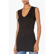 Enza Costa Supima Cotton Black Ribbed V Neck Tank NWOT