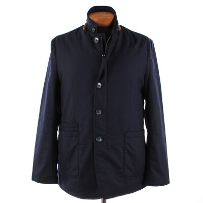 Zanella NWT Vitale Barberis Canonico Wool Car Coat w/ Suede Size L US In Navy