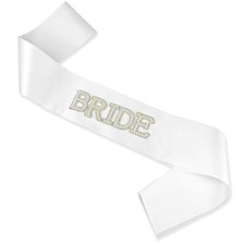 Bride Sash White Bride Sash with Pearls and Rhinestones Bridal Shower Sash fo...