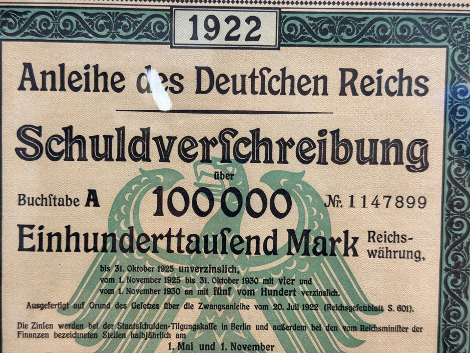 1922 Alemania República Wemar 100.000 marcos bonos licitación de deuda - Foto 3 de 4