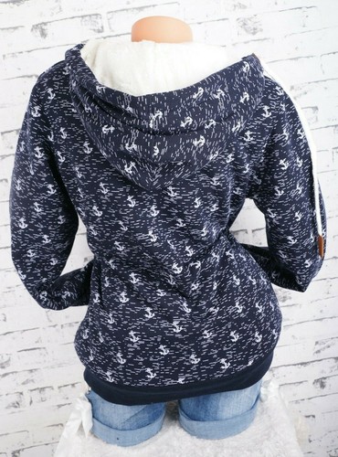 Damen Sweat Jacke Kapuze Hoodie Teddyfell gefüttert Futter Anker L XL 2XL 3XL - Bild 32 von 54