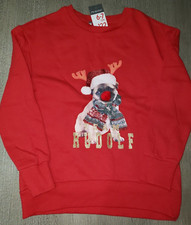 boy or girl NEW NWT RED CHRISTMAS SWEATSHIRT dog RUDOLF size 6/7 glitter 