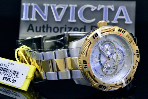 NEW Invicta SPEEDWAY 50MM SILVER Dial 18K Gold Plated Chrono TWO TONE S.S Watch - Picture 2 of 10