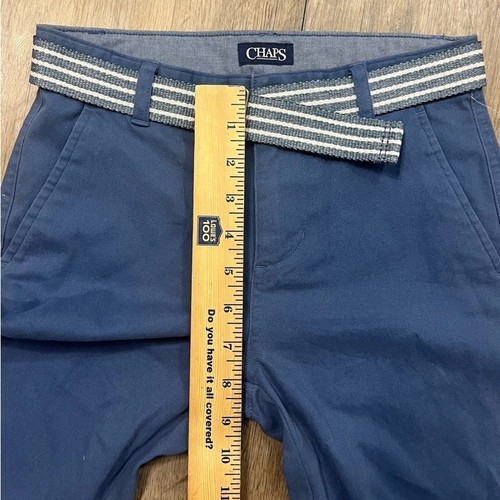 Chaps Boys 10 Chino Shorts Stretch Twill Blue 8”Flat Front Pockets Belt NWT $36 - Picture 4 of 10