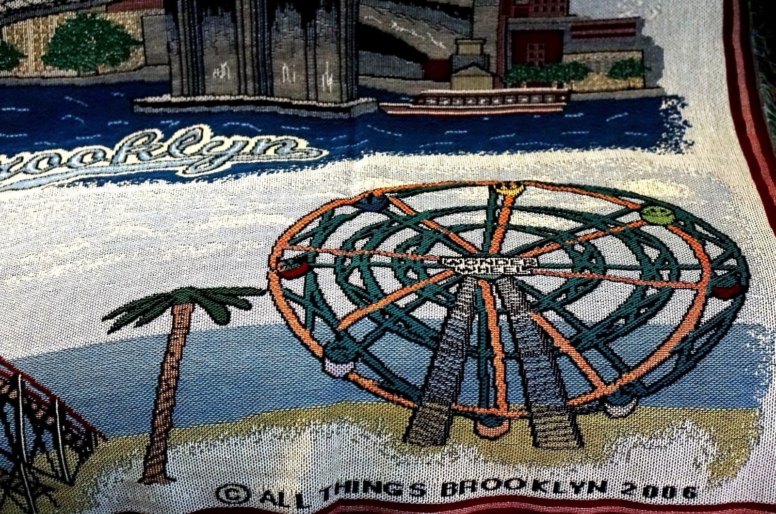 Brooklyn Landmark Afghan - ORIGINAL DESIGN Bridge Coney Island Prospect Park NEW - Picture 5 of 12