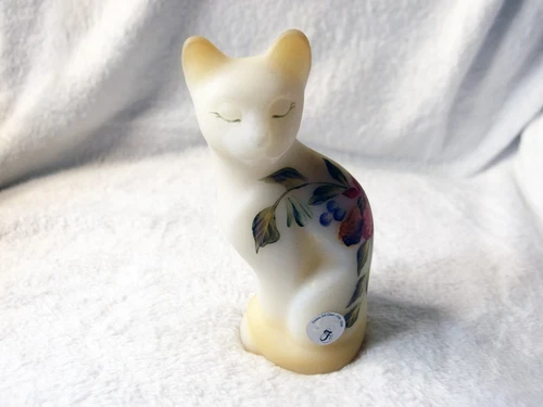 Fenton 95th Anniversary Stylized Cat Figurine Hand Painted D. Wright Satin Glass