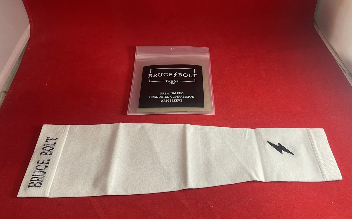 BRUCE BOLT Premium Arm Sleeve S/M ホワイト White Arm Sleeve for Baseball, Football, & Basketball