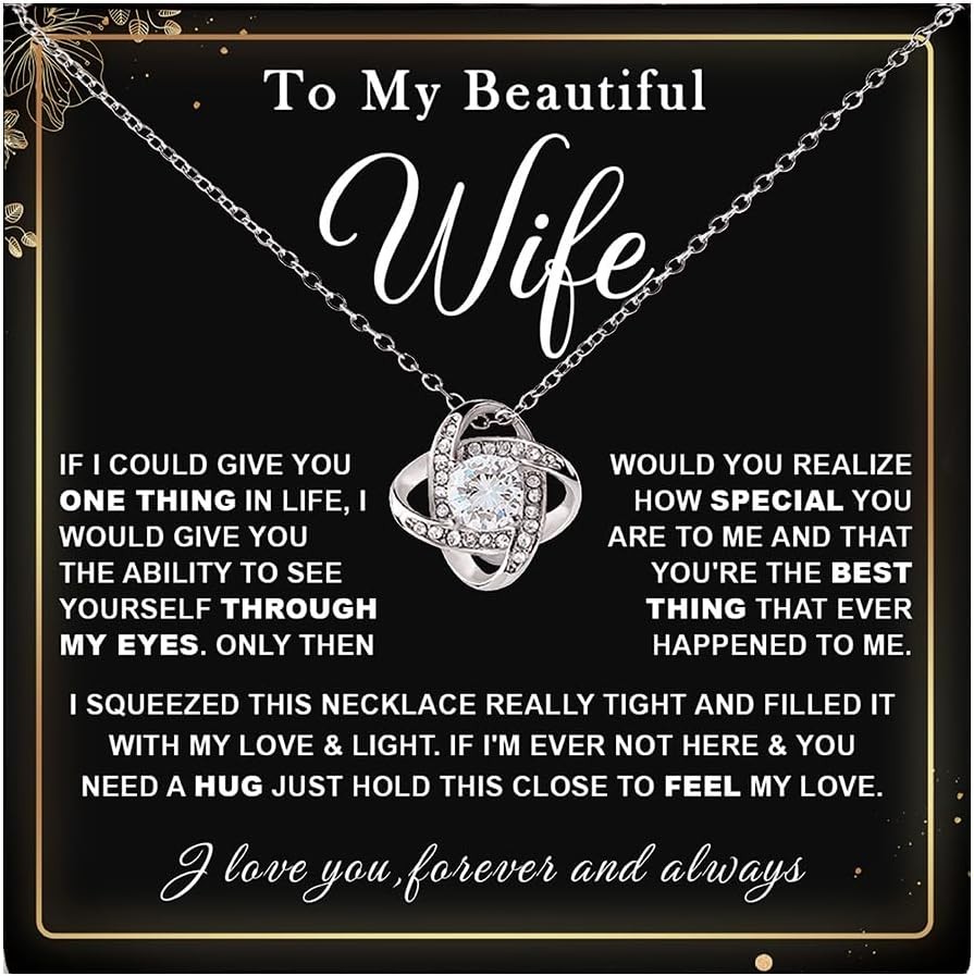 To My Wife Necklace With Message And Gift Box, Valentine Christmas Birthday Gift