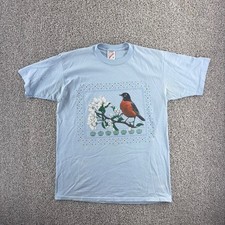 Vintage 80s Jerzees Bird Graphic T-Shirt Light Blue Medium USA Single Stitch