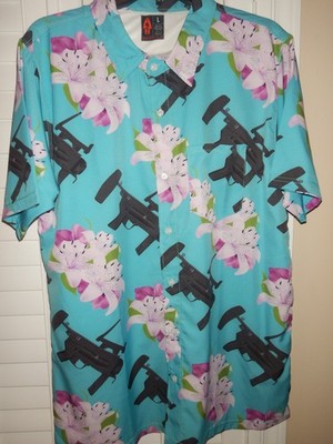 OAF Nation Aloha M320 Grenade Launcher Hawaiian Shirt Mens Aloha * NWOT * LARGE