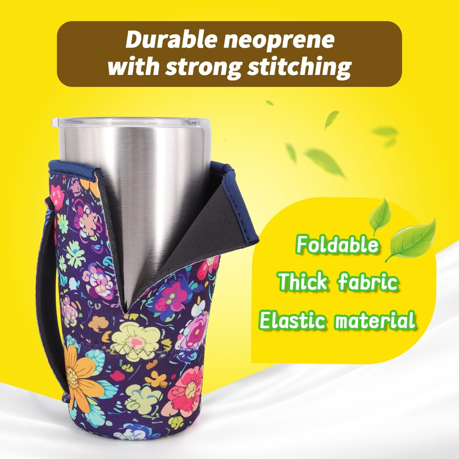 3 Pack Iced Coffee sleeve Insulated Neoprene Cup Sleeves with handle For Cold...