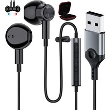 USB Earbuds with Microphone for PC, USB Headset with Mic for Computer Wired E...