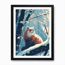 Winter Red Panda 3 Illustration Art Framed Wall Art Poster Canvas Print Picture